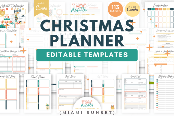 Christmas Planner Canva Templates /MIAMI: Your Festive Design System