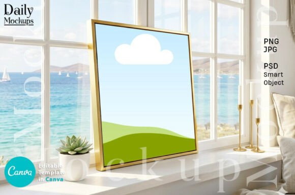 Showcase Your Designs: Square Gold Frame Canva Mockup